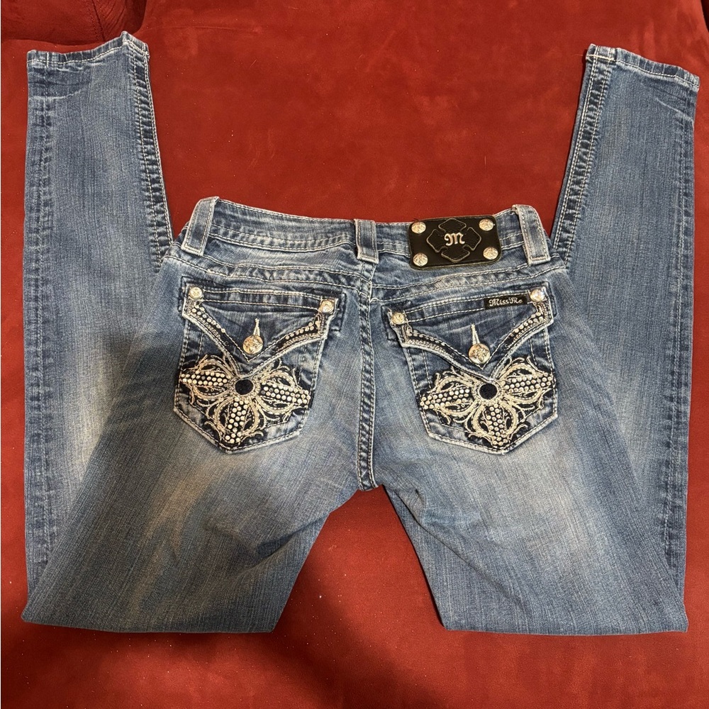 Miss Me Blue Skinny Jeans with Embroidered Back
